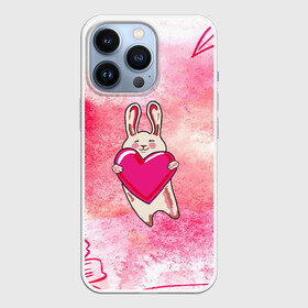 Чехол для iPhone 13 Pro с принтом Влюбленный Зайчик в Кировске,  |  | like | love | loveis | pink | валентин | влюбленным | женщинам | животные | зайка | зайчик | заяц | звери | каваи | кролик | лапки | люблю | любовь | мордочка | няшный | подарок | прикольный | сердечки | сердце