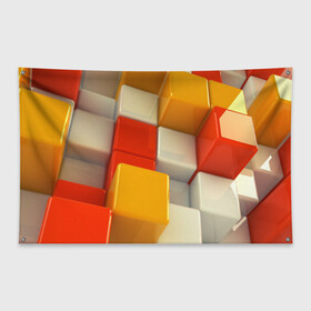 Флаг-баннер с принтом КУБЫ 3D в Кировске, 100% полиэстер | размер 67 х 109 см, плотность ткани — 95 г/м2; по краям флага есть четыре люверса для крепления | abstract | abstraction | geometry | line | pattern | psy | абстрактный | абстракция | геометрия | краски | кубики | линии | неоновые | неоновый | психоделика | текстура