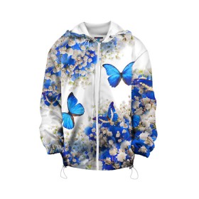 Детская куртка 3D с принтом Butterfly | Blue White в Кировске, 100% полиэстер | застежка — молния, подол и капюшон оформлены резинкой с фиксаторами, по бокам — два кармана без застежек, один потайной карман на груди, плотность верхнего слоя — 90 г/м2; плотность флисового подклада — 260 г/м2 | butterfly | earth | flowers | forest | neon | бабочки | весенняя | весна | зелень | земля | зима | зимняя | искусство | краски | лес | летняя | лето | море | неон | океан | осенняя | природа | приятная | растения | рестение