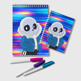 Блокнот с принтом Sans undertale Санс в Кировске, 100% бумага | 48 листов, плотность листов — 60 г/м2, плотность картонной обложки — 250 г/м2. Листы скреплены удобной пружинной спиралью. Цвет линий — светло-серый
 | Тематика изображения на принте: asriel dreemurr | blaster | chara | frisk | gaster | sans | skull | undertale | азриэль дримурр | андертале | андертейл | андрайн | гастер | игра | меттатон | подземная история | подземная сказка | санс | скелет | ундертале | фриск