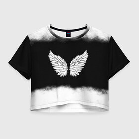 Женская футболка Crop-top 3D с принтом Im an angel в Кировске, 100% полиэстер | круглая горловина, длина футболки до линии талии, рукава с отворотами | angel | birds | fly | wings | ангел | бабочка | богиня | воздушный | демон | дым | космос | крылья | лебедь | летать | летучий | милые | мифические | небесный | небо | облако | пегас | перья | прикольные | птица | рай