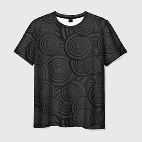 Мужская футболка 3D с принтом Круги черный узор геометрия в Кировске, 100% полиэфир | прямой крой, круглый вырез горловины, длина до линии бедер | Тематика изображения на принте: геометрия | круги | мрачный | обычный | повседневность | простой | серый | темные | узор | черный