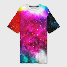 Платье-футболка 3D с принтом Туманность в Кировске,  |  | space | stars | абстракция | бесконечный | блестящий | вселенная | галактика | дым | звездная | звезды | космический | космос | краски | лето | материя | небо | неоновый | нло | ночь | облака | планеты | радуга