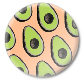Значок с принтом Авокадо в Кировске,  металл | круглая форма, металлическая застежка в виде булавки | авокадо | арт | краски | рисунок | фрукт