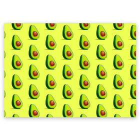 Поздравительная открытка с принтом Авокадо в Кировске, 100% бумага | плотность бумаги 280 г/м2, матовая, на обратной стороне линовка и место для марки
 | авокадо | арт | в разрезе | вкусно | вкусный фрукт | желтый | зеленый | косточка | крупная косточка | разрез | рисунок | сладко | сочно | фрукт