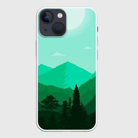 Чехол для iPhone 13 mini с принтом Горы пейзаж дикая природа в Кировске,  |  | вектор | горы | зеленый | лето | образ | отдых | пейзаж | природа | рисунок | силуэт | солнце