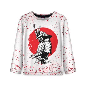 Детский лонгслив 3D с принтом Самурай в каплях крови (Z) в Кировске, 100% полиэстер | длинные рукава, круглый вырез горловины, полуприлегающий силуэт
 | samurai | буке | воин | вояк | мононофу | мститель | мушя | ниндзя | сабурай | самурай | самурай в крови | слуга | солдат | цувамоно