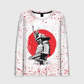 Женский лонгслив 3D с принтом Самурай в каплях крови (Z) в Кировске, 100% полиэстер | длинные рукава, круглый вырез горловины, полуприлегающий силуэт | samurai | буке | воин | вояк | мононофу | мститель | мушя | ниндзя | сабурай | самурай | самурай в крови | слуга | солдат | цувамоно