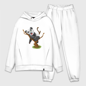 Мужской костюм хлопок OVERSIZE с принтом Смешная панда в Кировске,  |  | exclusive merch | дерево | детская | животные | звери | панда | смешная | спит | язык