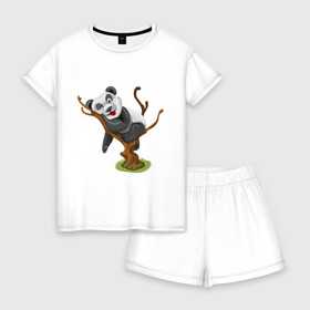 Женская пижама с шортиками хлопок с принтом Смешная панда в Кировске, 100% хлопок | футболка прямого кроя, шорты свободные с широкой мягкой резинкой | exclusive merch | дерево | детская | животные | звери | панда | смешная | спит | язык