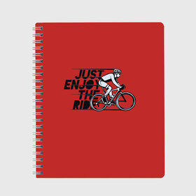 Тетрадь с принтом Just Enjoy the Ride (Z) в Кировске, 100% бумага | 48 листов, плотность листов — 60 г/м2, плотность картонной обложки — 250 г/м2. Листы скреплены сбоку удобной пружинной спиралью. Уголки страниц и обложки скругленные. Цвет линий — светло-серый
 | bicycle | bicyclist | bike | biker | bmx | cycle | rider | байкер | бмх | вело | велогонщик | велосепедист | велосипед | велоспорт | гонщик