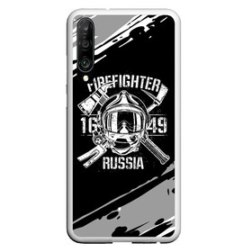 Чехол для Honor P30 с принтом FIREFIGHTER 1649 RUSSIA в Кировске, Силикон | Область печати: задняя сторона чехла, без боковых панелей | 112 | 27 декабря | firefighter | багор | белая | герб | гкчс | знак | лого | логотип | маска | мчс | мчсник | пожарная охрана | пожарник | пожарный | пч | россии | рф | серая | символ | служба | состаренная