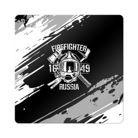 Магнит виниловый Квадрат с принтом FIREFIGHTER 1649 RUSSIA в Кировске, полимерный материал с магнитным слоем | размер 9*9 см, закругленные углы | Тематика изображения на принте: 112 | 27 декабря | firefighter | багор | белая | герб | гкчс | знак | лого | логотип | маска | мчс | мчсник | пожарная охрана | пожарник | пожарный | пч | россии | рф | серая | символ | служба | состаренная