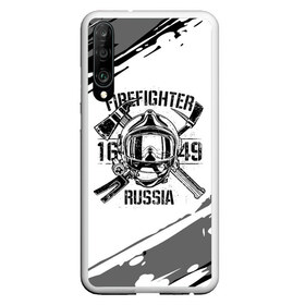 Чехол для Honor P30 с принтом FIREFIGHTER 1649 RUSSIA в Кировске, Силикон | Область печати: задняя сторона чехла, без боковых панелей | 112 | 27 декабря | firefighter | багор | белая | герб | гкчс | знак | лого | логотип | маска | мчс | мчсник | пожарная охрана | пожарник | пожарный | пч | россии | рф | серая | символ | служба | состаренная