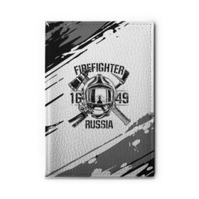 Обложка для автодокументов с принтом FIREFIGHTER 1649 RUSSIA в Кировске, натуральная кожа |  размер 19,9*13 см; внутри 4 больших “конверта” для документов и один маленький отдел — туда идеально встанут права | 112 | 27 декабря | firefighter | багор | белая | герб | гкчс | знак | лого | логотип | маска | мчс | мчсник | пожарная охрана | пожарник | пожарный | пч | россии | рф | серая | символ | служба | состаренная