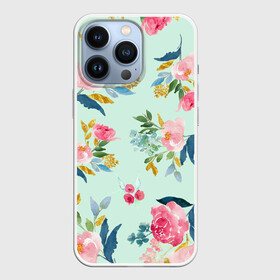 Чехол для iPhone 13 Pro с принтом Цветы в Кировске,  |  | Тематика изображения на принте: 2020 | summer | желтый | зеленый | летний принт | лето | розовые цветы | розовый | цветочки | цветы