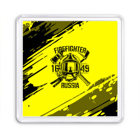 Магнит 55*55 с принтом FIREFIGHTER 1649 RUSSIA в Кировске, Пластик | Размер: 65*65 мм; Размер печати: 55*55 мм | Тематика изображения на принте: 112 | firefighter | багор | герб | гкчс | желтая | знак | лого | логотип | мчс | мчсник | пожарная охрана | пожарник | пожарный | пч | россии | рф | серая | символ | служба | спасатель | спасения | топор | флаг
