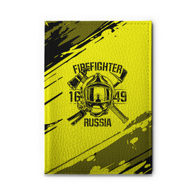 Обложка для автодокументов с принтом FIREFIGHTER 1649 RUSSIA в Кировске, натуральная кожа |  размер 19,9*13 см; внутри 4 больших “конверта” для документов и один маленький отдел — туда идеально встанут права | 112 | firefighter | багор | герб | гкчс | желтая | знак | лого | логотип | мчс | мчсник | пожарная охрана | пожарник | пожарный | пч | россии | рф | серая | символ | служба | спасатель | спасения | топор | флаг