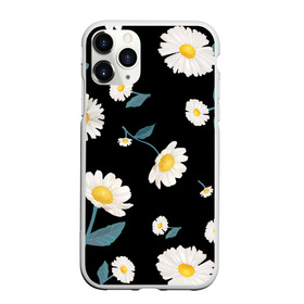 Чехол для iPhone 11 Pro матовый с принтом Ромашки в Кировске, Силикон |  | белый | для девушек | желтый | летний принт | листочки цветов | ромашка | ромашки | цветочки | цветы | черный фон