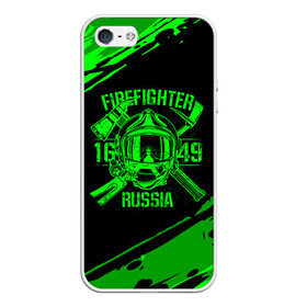 Чехол для iPhone 5/5S матовый с принтом FIREFIGHTER 1649 RUSSIA в Кировске, Силикон | Область печати: задняя сторона чехла, без боковых панелей | 112 | firefighter | багор | герб | гкчс | зеленая | знак | лого | логотип | мчс | мчсник | пожарная охрана | пожарник | пожарный | пч | россии | рф | серая | символ | служба | спасатель | спасения | топор | флаг