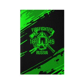 Обложка для паспорта матовая кожа с принтом FIREFIGHTER 1649 RUSSIA в Кировске, натуральная матовая кожа | размер 19,3 х 13,7 см; прозрачные пластиковые крепления | 112 | firefighter | багор | герб | гкчс | зеленая | знак | лого | логотип | мчс | мчсник | пожарная охрана | пожарник | пожарный | пч | россии | рф | серая | символ | служба | спасатель | спасения | топор | флаг