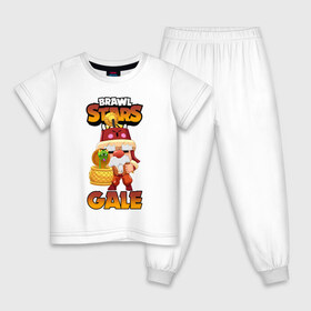 Детская пижама хлопок с принтом BRAWL STARS GALE | ГЕЙЛ в Кировске, 100% хлопок |  брюки и футболка прямого кроя, без карманов, на брюках мягкая резинка на поясе и по низу штанин
 | Тематика изображения на принте: bibi | brawl stars | coach mike | crow | evil gene | gale | gene | leon | leon shark | max | mecha crow | mortis | mr.p | nani | phoenix | sally leon | sandy | spike | sprout | tara | virus 8 bit | werewolf | ворон | джин | оборотень