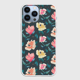 Чехол для iPhone 13 Pro Max с принтом Акварельные цветы в Кировске,  |  | floral | flowers | pastel | pattern | pink | texture | watercolor | акварель | букет | картина | красками | краски | листья | маки | настроение | пастель | пионы | рисунок | розовые | розы | ромашки | сад | цветки | цветочки