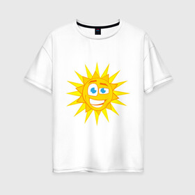 Женская футболка хлопок Oversize с принтом Летнее солнце в Кировске, 100% хлопок | свободный крой, круглый ворот, спущенный рукав, длина до линии бедер
 | exclusive merch | зной | каникулы | лето | отпуск | солнце | солнышко