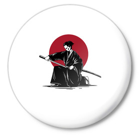Значок с принтом Японский самурай (Z) в Кировске,  металл | круглая форма, металлическая застежка в виде булавки | japan | ninja | samurai | асихара но накацукуни | буке | воин | вояк | государство япония | мононофу | мститель | мушя | ниндзя | ниппон | нихон | ооясимагуни | сабурай | самурай | слуга | солдат