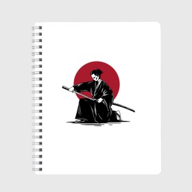 Тетрадь с принтом Японский самурай (Z) в Кировске, 100% бумага | 48 листов, плотность листов — 60 г/м2, плотность картонной обложки — 250 г/м2. Листы скреплены сбоку удобной пружинной спиралью. Уголки страниц и обложки скругленные. Цвет линий — светло-серый
 | Тематика изображения на принте: japan | ninja | samurai | асихара но накацукуни | буке | воин | вояк | государство япония | мононофу | мститель | мушя | ниндзя | ниппон | нихон | ооясимагуни | сабурай | самурай | слуга | солдат