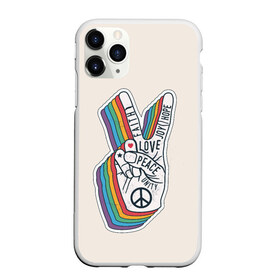 Чехол для iPhone 11 Pro Max матовый с принтом PEACE and LOVE (Z) в Кировске, Силикон |  | hope | love | peace | два пальца | жесть | знак | любить | любовь | мир | радуга | хипи | хиппи