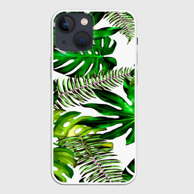 Чехол для iPhone 13 mini с принтом ГАВАЙСКИЕ ЛИСТЬЯ в Кировске,  |  | summer | tropic | жара | летний | лето | отдых | пальмы | природа | текстура | тропикано | тропики