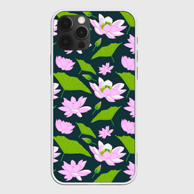 Чехол для iPhone 12 Pro Max с принтом Лотос_синий в Кировске, Силикон |  | лотос | цветочный орнамент | цветочный рисунок | цветы