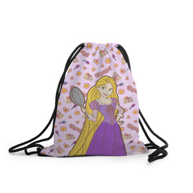 Рюкзак-мешок 3D с принтом Tangled Disney Princess в Кировске, 100% полиэстер | плотность ткани — 200 г/м2, размер — 35 х 45 см; лямки — толстые шнурки, застежка на шнуровке, без карманов и подкладки | disney princess | tangled | vdkimel | рапунцель