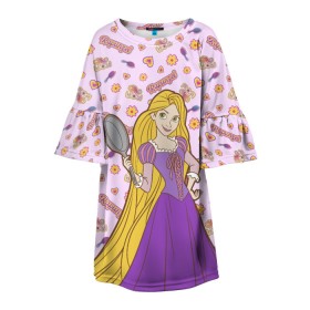 Детское платье 3D с принтом Tangled Disney Princess в Кировске, 100% полиэстер | прямой силуэт, чуть расширенный к низу. Круглая горловина, на рукавах — воланы | disney princess | tangled | vdkimel | рапунцель