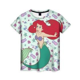 Женская футболка 3D с принтом The Little Mermaid Ariel в Кировске, 100% полиэфир ( синтетическое хлопкоподобное полотно) | прямой крой, круглый вырез горловины, длина до линии бедер | ariel | disney princess | the little mermaid | vdkimel | ариэль | русалочка