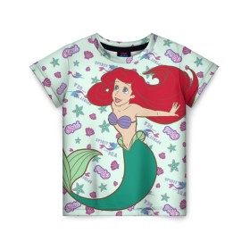 Детская футболка 3D с принтом The Little Mermaid Ariel в Кировске, 100% гипоаллергенный полиэфир | прямой крой, круглый вырез горловины, длина до линии бедер, чуть спущенное плечо, ткань немного тянется | ariel | disney princess | the little mermaid | vdkimel | ариэль | русалочка