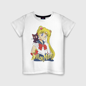 Детская футболка хлопок с принтом Sailor Moon & Luna в Кировске, 100% хлопок | круглый вырез горловины, полуприлегающий силуэт, длина до линии бедер | cat | girl | kitty | luna | moon | sailor moon | sailormoon | девочка | кот | котик | котэ | кошка | луна | мультяшка | сейлормун | сэйлор мун