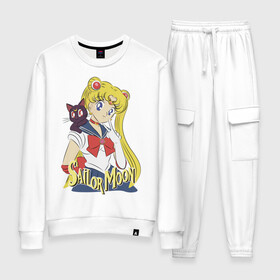 Женский костюм хлопок с принтом Sailor Moon & Luna в Кировске, 100% хлопок | на свитшоте круглая горловина, мягкая резинка по низу. Брюки заужены к низу, на них два вида карманов: два 
