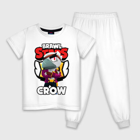 Детская пижама хлопок с принтом БРАВЛ СТАРС CROW | ВОРОН в Кировске, 100% хлопок |  брюки и футболка прямого кроя, без карманов, на брюках мягкая резинка на поясе и по низу штанин
 | Тематика изображения на принте: brawl stars | crow | gale | leon | leon shark | max | mr.p | palmen | rainbow | sally leon | shark | sprout | tara | tropical sprout | virus 8 bit | werewolf leon | акула | берли | бравл старс | ворон | макс | оборотень | пальмы | радуга |