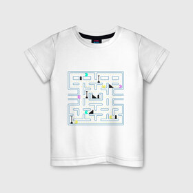 Детская футболка хлопок с принтом Pac-Man в Кировске, 100% хлопок | круглый вырез горловины, полуприлегающий силуэт, длина до линии бедер | arcade | dendi | game | pac | pac man | pacman | retro | аркада | видеоигра | деньди | дэньди | игра | колобок | пакман | пакмэн | ретро