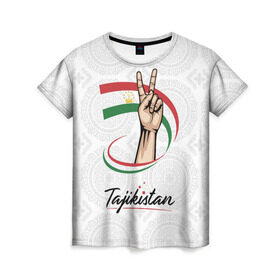 Женская футболка 3D с принтом Таджикистан в Кировске, 100% полиэфир ( синтетическое хлопкоподобное полотно) | прямой крой, круглый вырез горловины, длина до линии бедер | asia | crown | emblem | flag | gesture | hand | republic | sign | stars | state | tajikistan | victory | азия | государство | жест | звезды | знак | корона | победа | республика | рука | таджикистан | флаг | эмблема