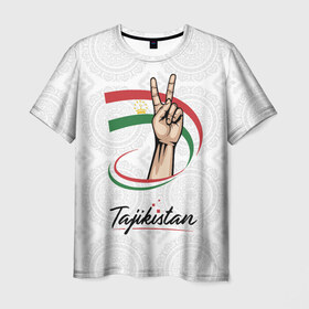 Мужская футболка 3D с принтом Таджикистан в Кировске, 100% полиэфир | прямой крой, круглый вырез горловины, длина до линии бедер | asia | crown | emblem | flag | gesture | hand | republic | sign | stars | state | tajikistan | victory | азия | государство | жест | звезды | знак | корона | победа | республика | рука | таджикистан | флаг | эмблема