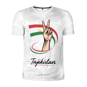 Мужская футболка 3D спортивная с принтом Таджикистан в Кировске, 100% полиэстер с улучшенными характеристиками | приталенный силуэт, круглая горловина, широкие плечи, сужается к линии бедра | asia | crown | emblem | flag | gesture | hand | republic | sign | stars | state | tajikistan | victory | азия | государство | жест | звезды | знак | корона | победа | республика | рука | таджикистан | флаг | эмблема