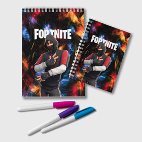 Блокнот с принтом FORTNITE x IKONIK в Кировске, 100% бумага | 48 листов, плотность листов — 60 г/м2, плотность картонной обложки — 250 г/м2. Листы скреплены удобной пружинной спиралью. Цвет линий — светло-серый
 | deadmau5 | fortnite | fortnite 2 | fortnite x маршмелло | ikonik | marshmello | ninja | ninja streamer | raven | travis scott | ворон | иконик | ниндзя | пили | рейвен | трэвис скотт | фортнайт