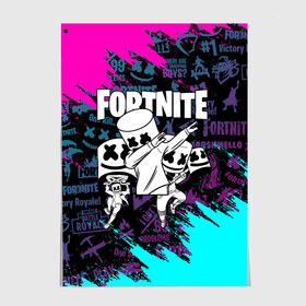 Постер с принтом FORTNITE x MARSHMELLO в Кировске, 100% бумага
 | бумага, плотность 150 мг. Матовая, но за счет высокого коэффициента гладкости имеет небольшой блеск и дает на свету блики, но в отличии от глянцевой бумаги не покрыта лаком | deadmau5 | fortnite | fortnite 2 | fortnite x маршмелло | ikonik | marshmello | ninja | ninja streamer | raven | travis scott | ворон | иконик | ниндзя | пили | рейвен | трэвис скотт | фортнайт