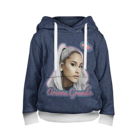 Детская толстовка 3D с принтом Ariana Grande Jeans в Кировске, 100% полиэстер | двухслойный капюшон со шнурком для регулировки, мягкие манжеты на рукавах и по низу толстовки, спереди карман-кенгуру с мягким внутренним слоем | Тематика изображения на принте: ariana grande | grande | heart | jeans | pink | team | ариана гранде | гранде | джинса | джинсовый | джинсы | для фанатов | надпись | попса | розовый | сердечки | синий | текстура | фанатам