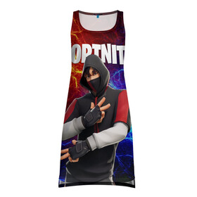 Платье-майка 3D с принтом FORTNITE x IKONIK | ФОРТНАЙТ ИКОНИК в Кировске, 100% полиэстер | полуприлегающий силуэт, широкие бретели, круглый вырез горловины, удлиненный подол сзади. | deadmau5 | fortnite | fortnite 2 | fortnite x маршмелло | ikonik | marshmello | ninja | ninja streamer | raven | travis scott | ворон | иконик | ниндзя | пили | рейвен | трэвис скотт | фортнайт