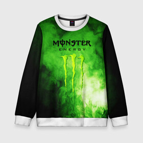 Детский свитшот 3D с принтом MONSTER ENERGY в Кировске, 100% полиэстер | свободная посадка, прямой крой, мягкая тканевая резинка на рукавах и понизу свитшота | Тематика изображения на принте: brend | green | monster energy | андреналин | бренд | зеленый | логотип | монстр | напиток | энергетик | энергия