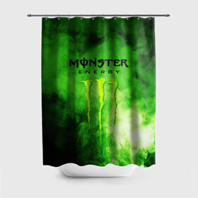 Штора 3D для ванной с принтом MONSTER ENERGY в Кировске, 100% полиэстер | плотность материала — 100 г/м2. Стандартный размер — 146 см х 180 см. По верхнему краю — пластиковые люверсы для креплений. В комплекте 10 пластиковых колец | brend | green | monster energy | андреналин | бренд | зеленый | логотип | монстр | напиток | энергетик | энергия